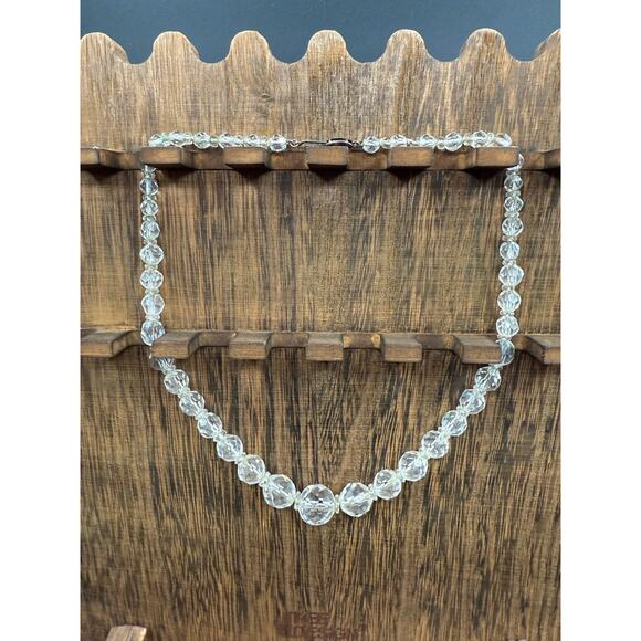 Vintage Clear Glass Graduated Bead Necklace – 16” with Sterling Clasp - Picture 2 of 8